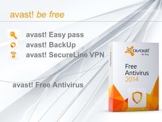 avast! be free
avast! Easy pass
avast! BackUp
avast! SecureLine VPN

avast! Free Antivirus

 