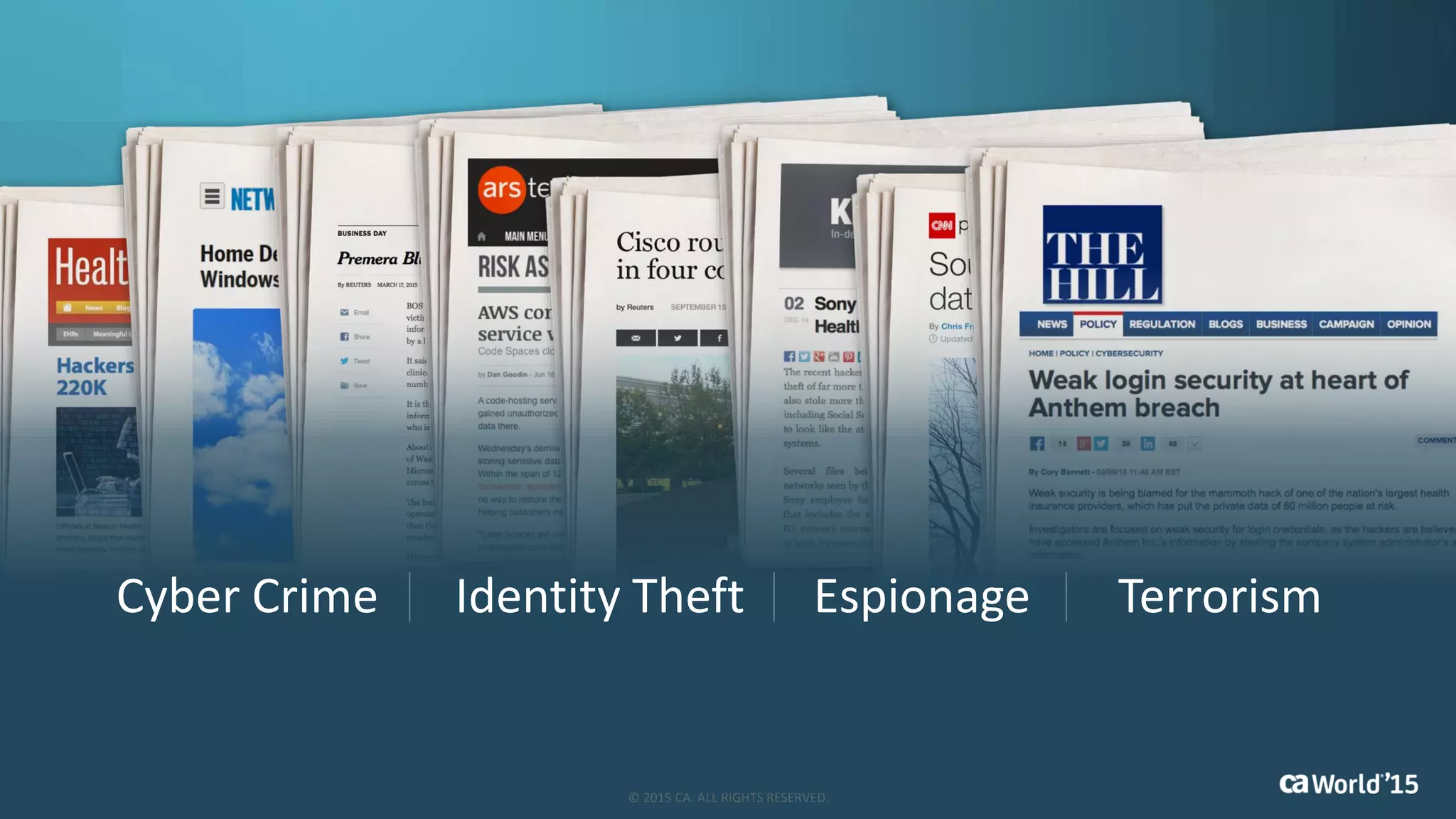 Cyber Crime Identity Theft Espionage Terrorism
© 2015 CA. ALL RIGHTS RESERVED.
 