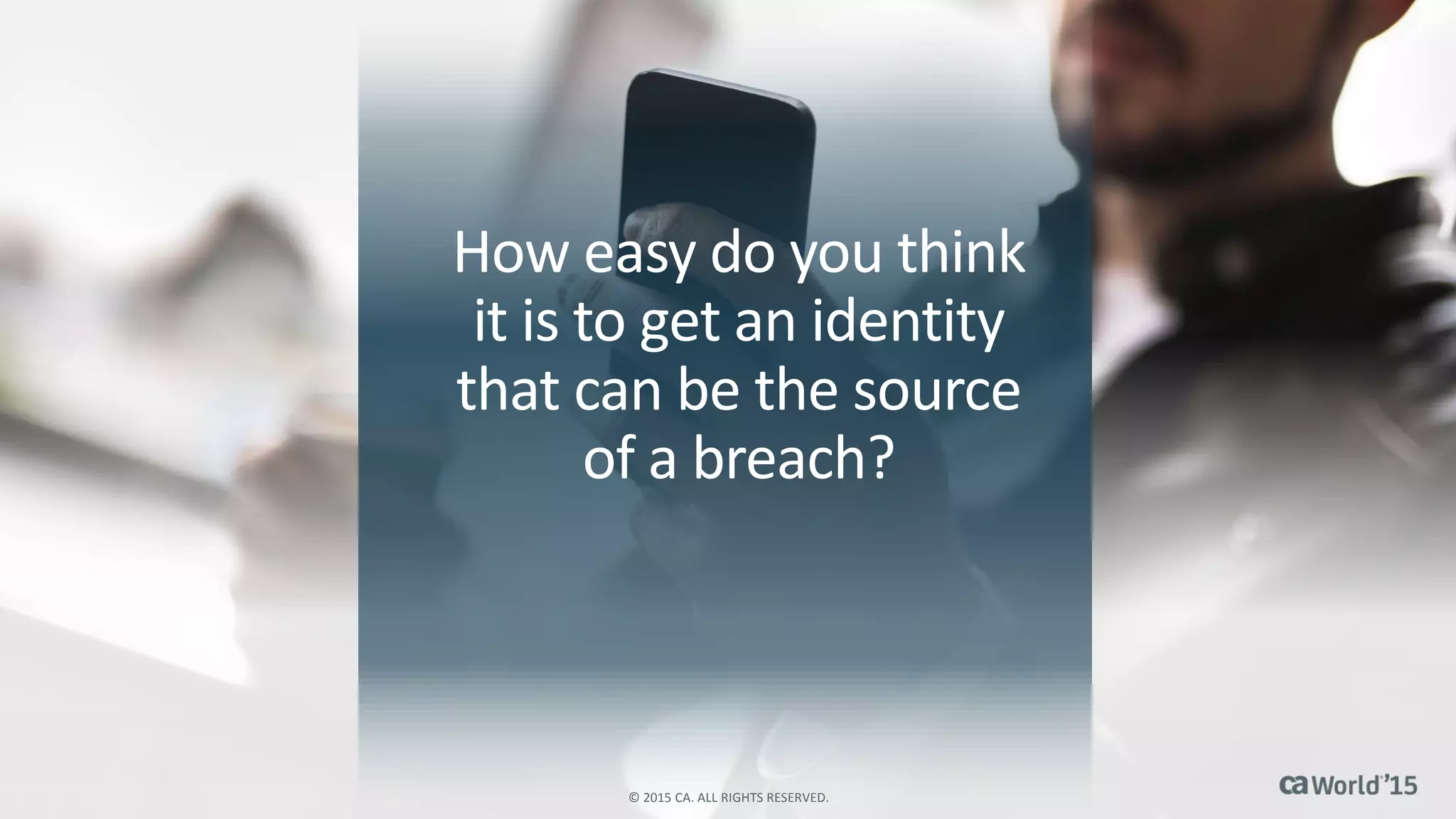 How easy do you think
it is to get an identity
that can be the source
of a breach?
© 2015 CA. ALL RIGHTS RESERVED.
 
