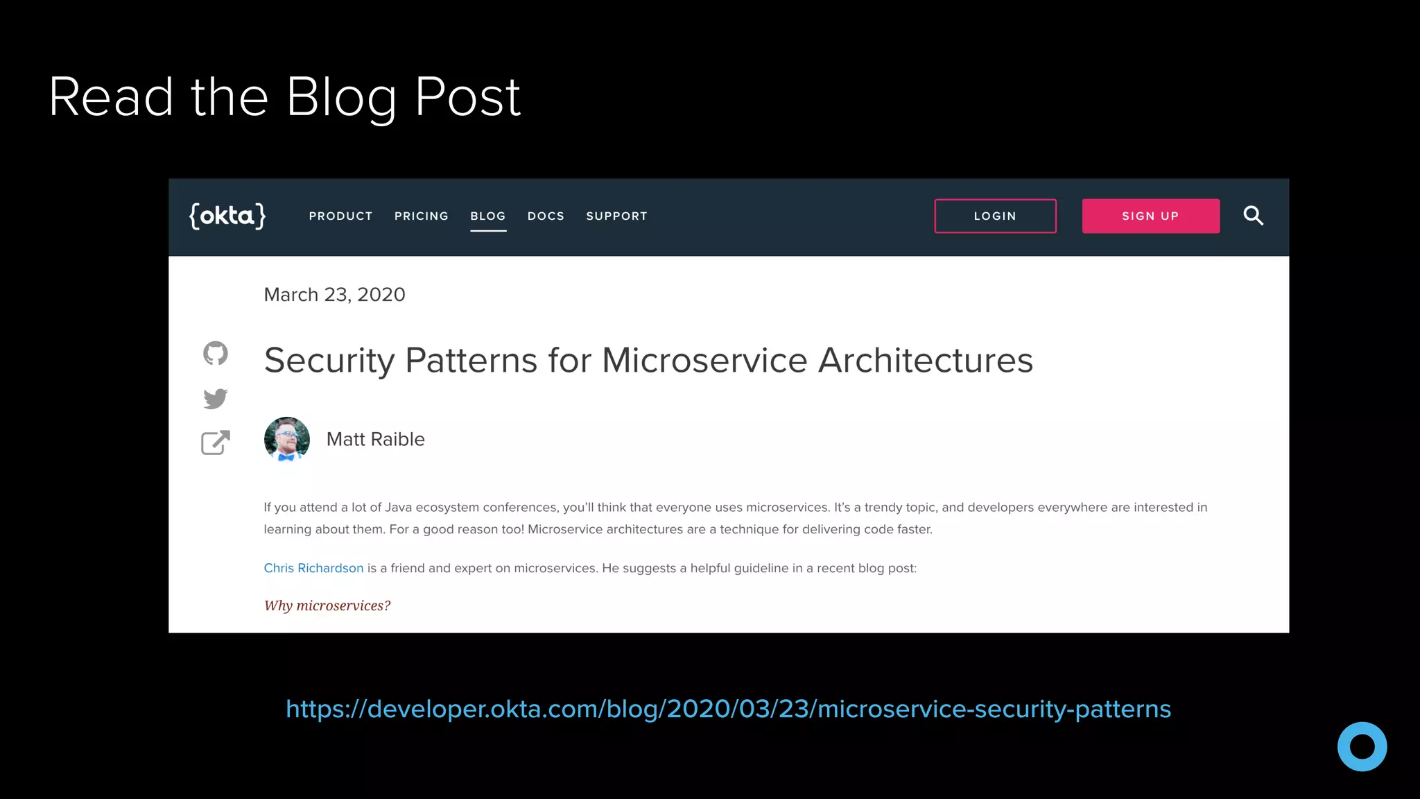 Read the Blog Post https://developer.okta.com/blog/2020/03/23/microservice-security-patterns 