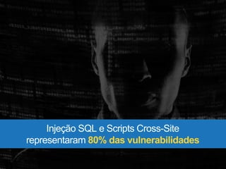 Injeção SQL e Scripts Cross-Site 
representaram 80% das vulnerabilidades 
 