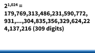 21,024 =
179,769,313,486,231,590,772,
931,...,304,835,356,329,624,22
4,137,216 (309 digits)
 
