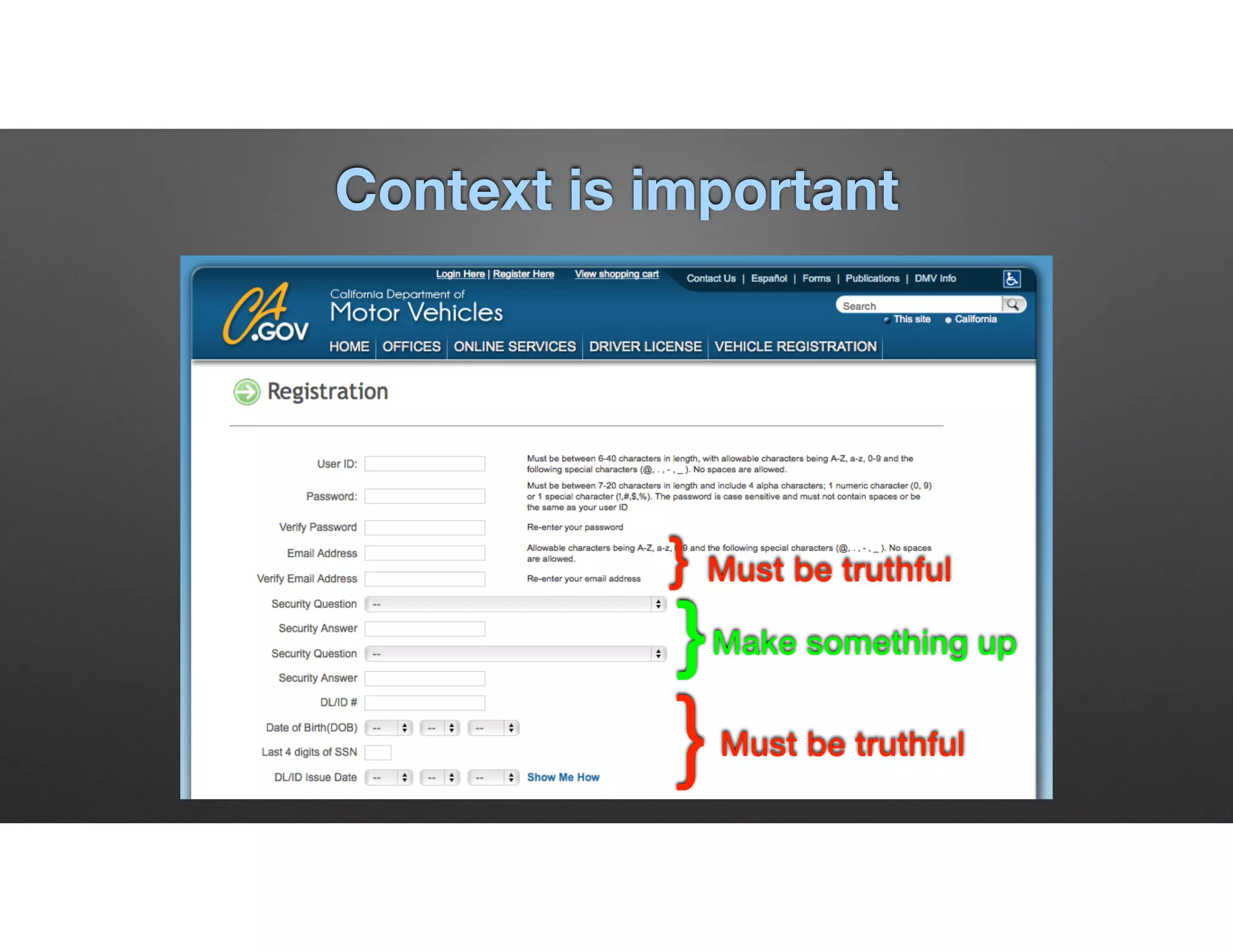 }
}
}
8
Context is important
Must be truthful
Must be truthful
Make something up
 