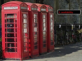 3. availability
http://www.flickr.com/photos/davidjwbailey/3676408544/
 