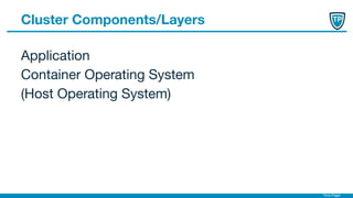 Timo Pagel
Cluster Components/Layers
Application
Container Operating System
(Host Operating System)
 