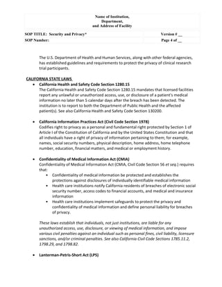 SOP - Security: Developing Effective Standard Operating Procedures, Urology
