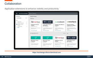 29 IBM Security
Collaboration
Application extensions to enhance visibility and productivity
https://exchange.xforce.ibmcloud.com
 