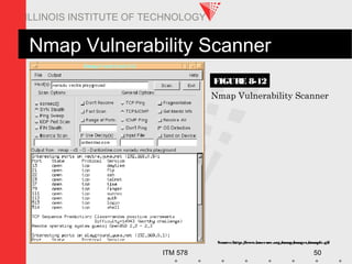 ITM 578 50
ILLINOIS INSTITUTE OF TECHNOLOGY
Source:http://www.insecure.org/nmap/images/nmapfe.gif
Nmap Vulnerability Scanner
FIGURE 8-12
Nmap Vulnerability Scanner
 