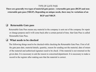 Returnable Material Gate Pass Process Flow Chart.pdf Security training manual | PPTX