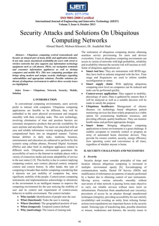 Security Attacks And Solutions On Ubiquitous Computing Networks | PDF