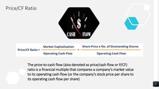 Price/CF Ratio
27
The price-to-cash flow (also denoted as price/cash flow or P/CF)
ratio is a financial multiple that compares a company’s market value
to its operating cash flow (or the company’s stock price per share to
its operating cash flow per share)
 