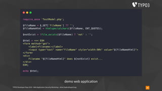 TYPO3 Developer Days 2019 - Web Application Security Workshop - oliver.hader@typo3.org 60
demo web application
 