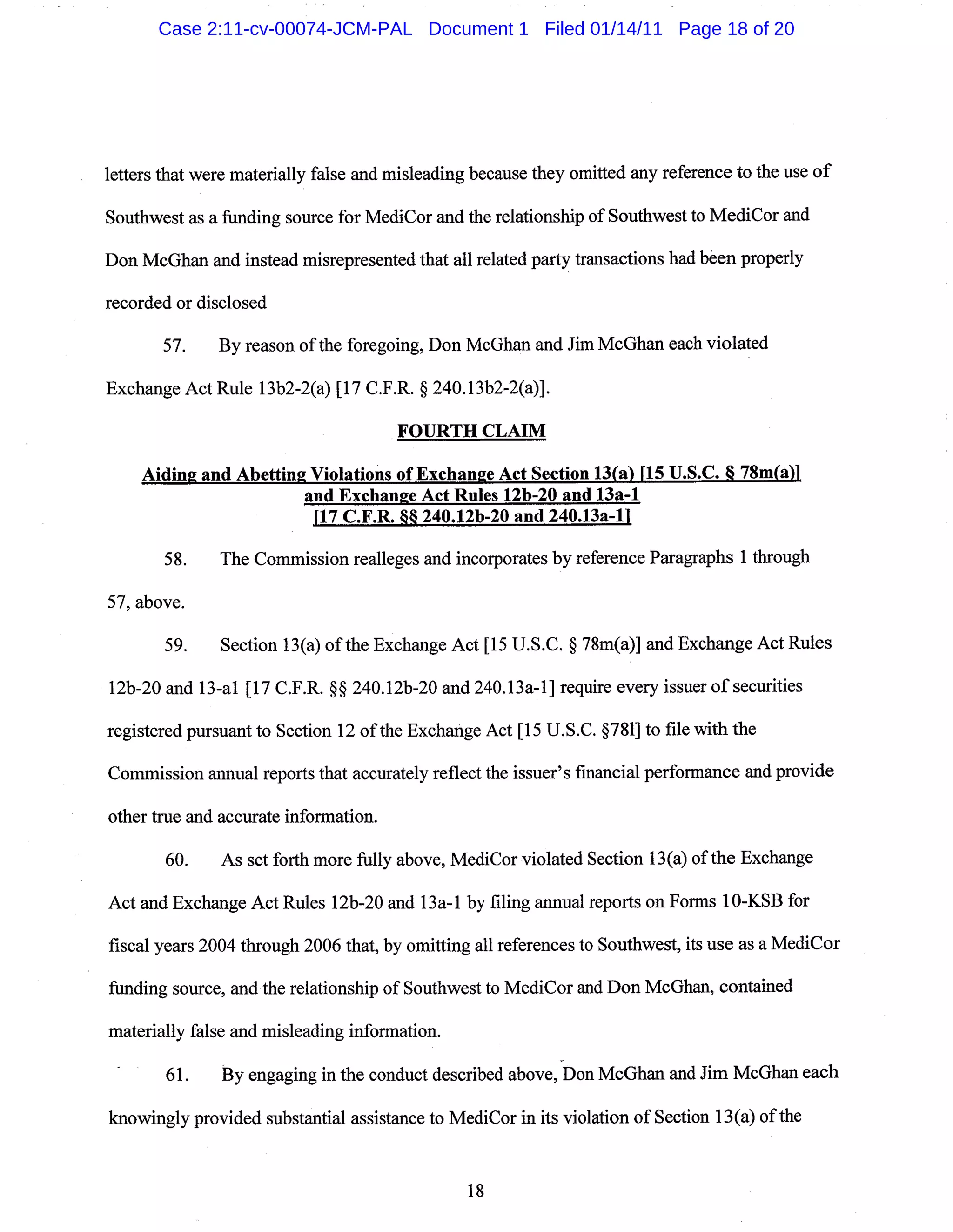 Case 2:11-cv-00074-JCM-PAL Document 1 Filed 01/14/11 Page 18 of 20
 