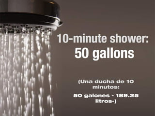 (Una ducha de 10
     minutos:
50 galones - 189.25
      litros-)
 