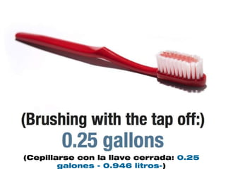 (Cepillarse con la llave cerrada: 0.25
        galones - 0.946 litros-)
 