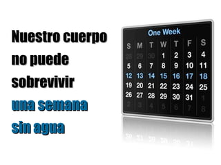 Nuestro cuerpo  no puede  sobrevivir  una semana  sin agua 