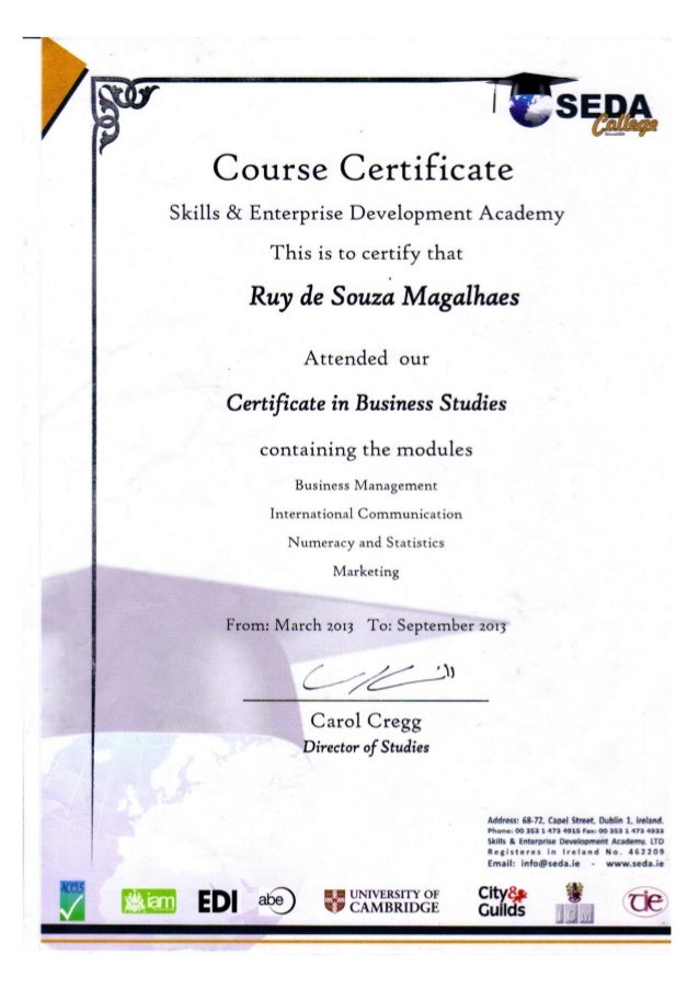 Business Management certificate