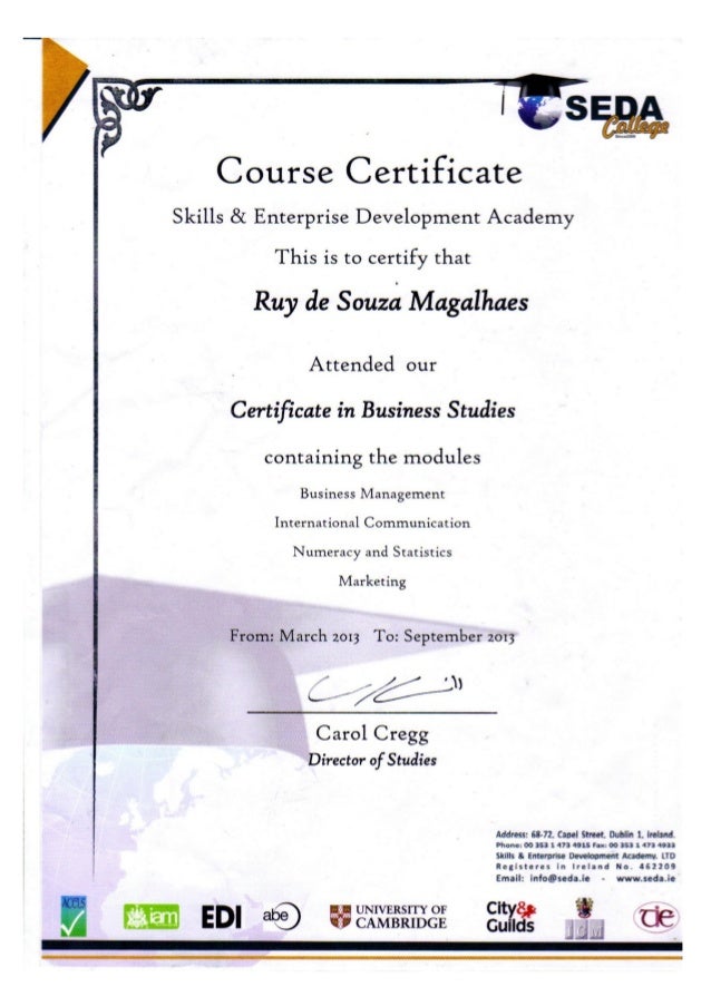 Business Management certificate Business Management certificate