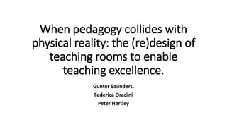 When pedagogy collides with
physical reality: the (re)design of
teaching rooms to enable
teaching excellence.
Gunter Saunders,
Federica Oradini
Peter Hartley
 