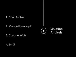 Situation
Analysis
S
1. Brand Analysis
2. Competitors Analysis
3. Customer insight
4. SWOT
 