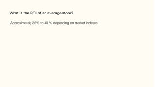 What is the ROI of an average store? 
Approximately 35% to 40 % depending on market indexes.
 