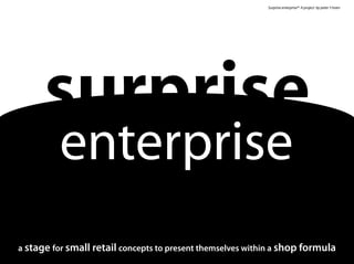 surprisesurprise
a stage for small retail concepts to present themselves within a shop formula
enterprise
Surprise enterprise® A project by peter ‘t hoen
 