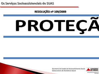 Os Serviços Socioassistenciais do SUAS
RESOLUÇÃO nº 109/2009

Secretaria de Estado de Desenvolvimento Social
Subsecretaria de Assistência Social

 