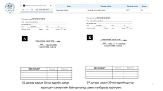 3
07 дугаар сарын 20-ны өдрийн дотор02 дугаар сарын 10-ны өдрийн дотор
харилцагч санхүүгийн байгууллагад цахим хэлбэрээр хүргүүлнэ.
 