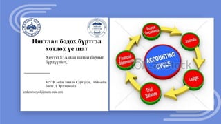 Хичээл 8: Анхан шатны баримт
бүрдүүлэлт,
Нягтлан бодох бүртгэл
хөтлөх үе шат
МУИС-ийн Завхан Сургууль, НББ-ийн
багш Д.Эрдэнэсоёл
erdenesoyol@num.edu.mn
 