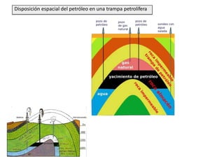 Disposición espacial del petróleo en una trampa petrolífera
 