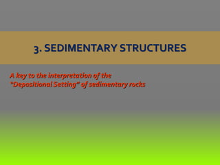 3. SEDIMENTARY STRUCTURES
A key to the interpretation of the
“Depositional Setting” of sedimentary rocks
 
