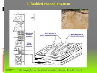 Fluvial Deltaic for
Explorationist
Abandoned
Channel
sequence
Active
Channel
sequence
Sand deposite in
active braided channels Mudy deposition in
abandoned channels
2 M
Abandoned
Channel
sequence
Active
Channel
sequence
Sand deposite in
active braided channels Mudy deposition in
abandoned channels
2 M
Physiography and facies of a braided alluvial channel system
1. Braided channels system
 