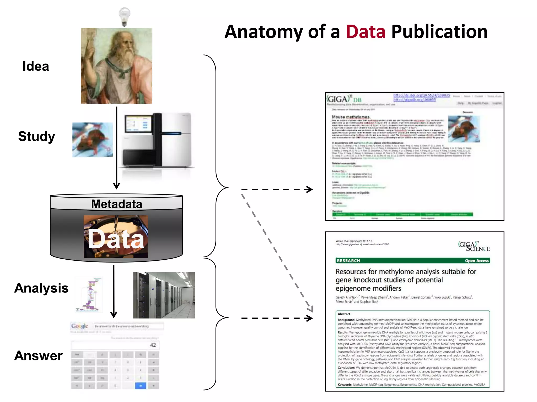 Anatomy of a Data Publication
 Idea




Study




           Metadata


           Data
Analysis




Answer
 