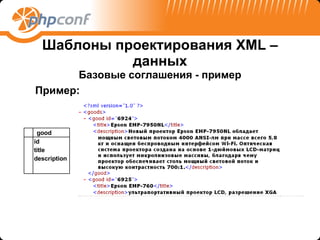 Шаблоны проектирования  XML – данных Базовые соглашения - пример Пример: 