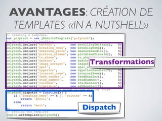 AVANTAGES: CRÉATION DE
TEMPLATES «IN A NUTSHELL»


                 Transformations




             Dispatch
            37
 