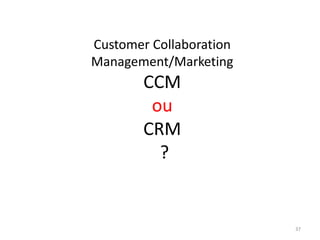 Customer Collaboration
Management/Marketing
CCM
ou
CRM
?
37
 