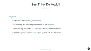 See-Think-Do Modell
www.app-arena.com
26
Vorgehen:
Definition der Marketinginstrumente
Zuordnung der Marketinginstrumente zu den Phasen
Entwicklung relevanter KPI´s zu den Phasen und Instrumenten
Erstellung relevanten Contents: Wie gestalte ich den Content?
 