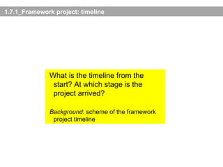 1.7.1_Framework project: timeline What is the timeline from the start? At which stage is the project arrived?   Background : scheme of the framework project timeline 