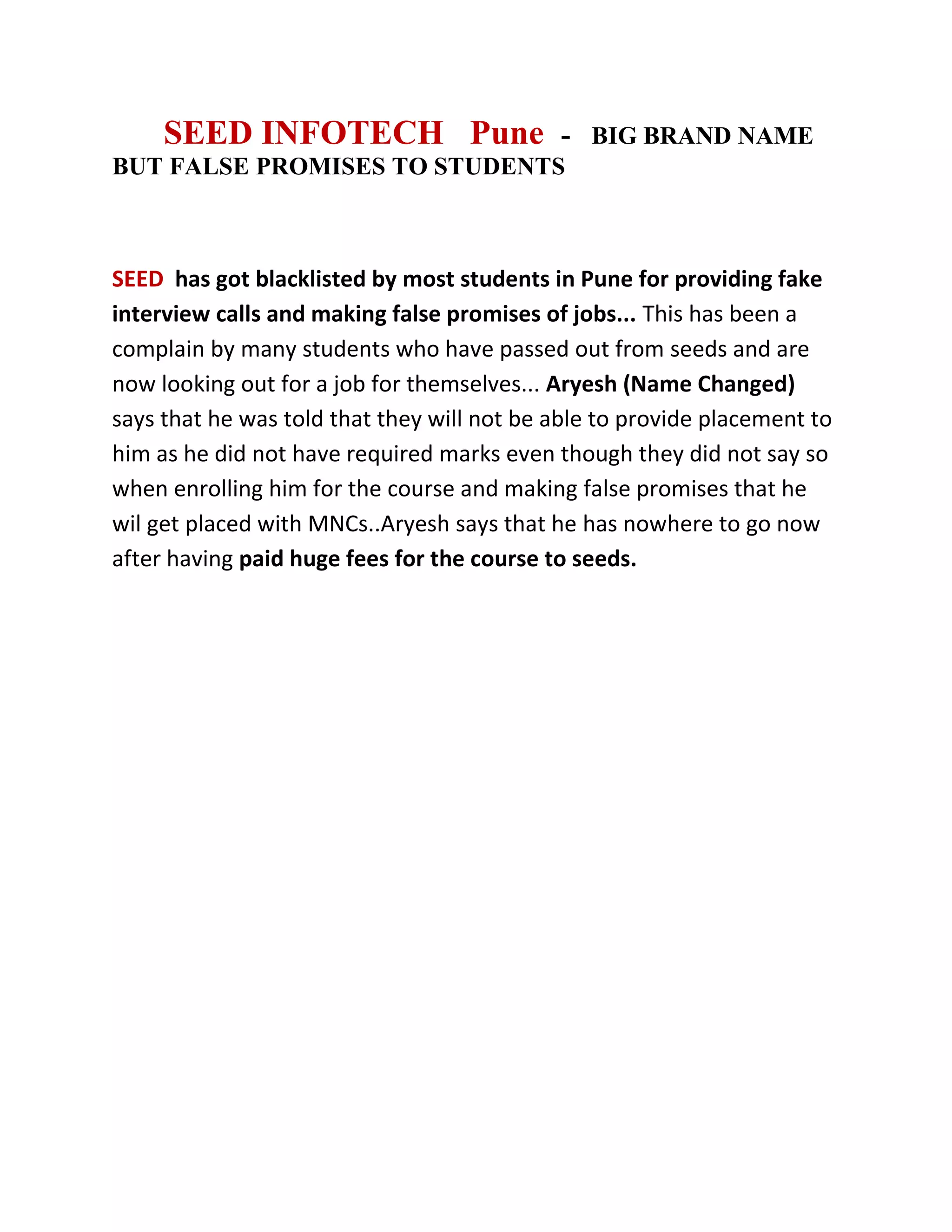 Seed Infotech Pune Courses And Fees PDF