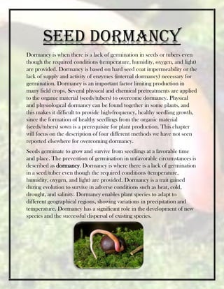 Seed dormancy methods overcome lack germination | PDF