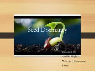 Seed Dormancy
Presented by:
Anshika Singh
M.Sc. Ag (Horticulture)
I Sem.
 
