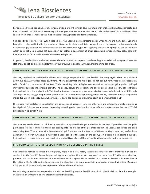 seedez 3d cell culture methods and protocols tissue culture coating the general format of a 3 d cell reference is
