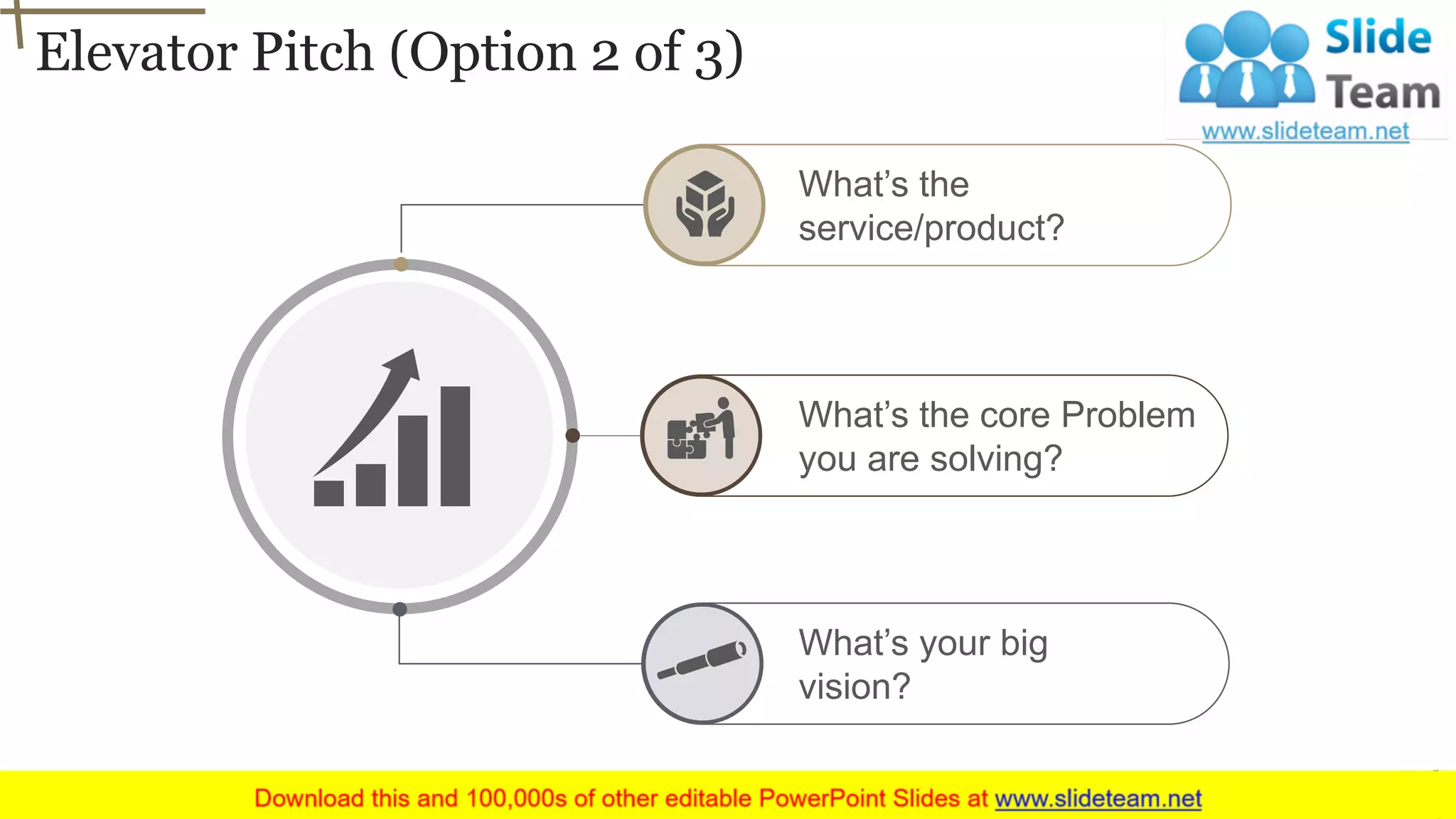 Elevator Pitch (Option 2 of 3)
5
What’s the
service/product?
What’s the core Problem
you are solving?
What’s your big
vision?
 