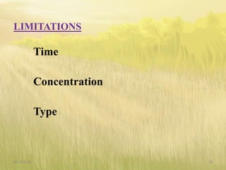 LIMITATIONS
Time
Concentration
Type
09-10-2018 38
 