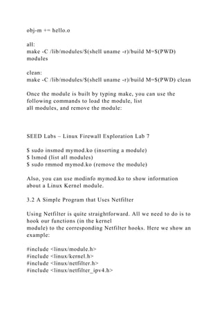 SEED Labs – Linux Firewall Exploration Lab 1Linux Firewall.docx