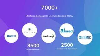 7000+
Startups & investors use SeedLegals today
3500
Early stage founders
2500
Investors, funds & accelerators
 