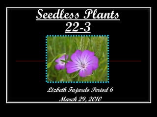 Seedless Plants 22-3 Lizbeth Fajardo Period 6 March 29, 2010 