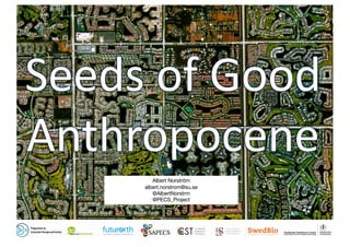Seeds	of	Good	
Anthropocene	
Albert Norström
albert.norstrom@su.se
@AlbertNorstrm
@PECS_Project
 
