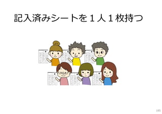記⼊済みシートを１⼈１枚持つ




                 185
 