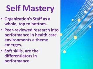Organizational Culture SupportsPositive Behaviors Associated Outcomes Lower costsImprovements in positive patient outcomesImproved incomeAdaptability to changeLower patient risk